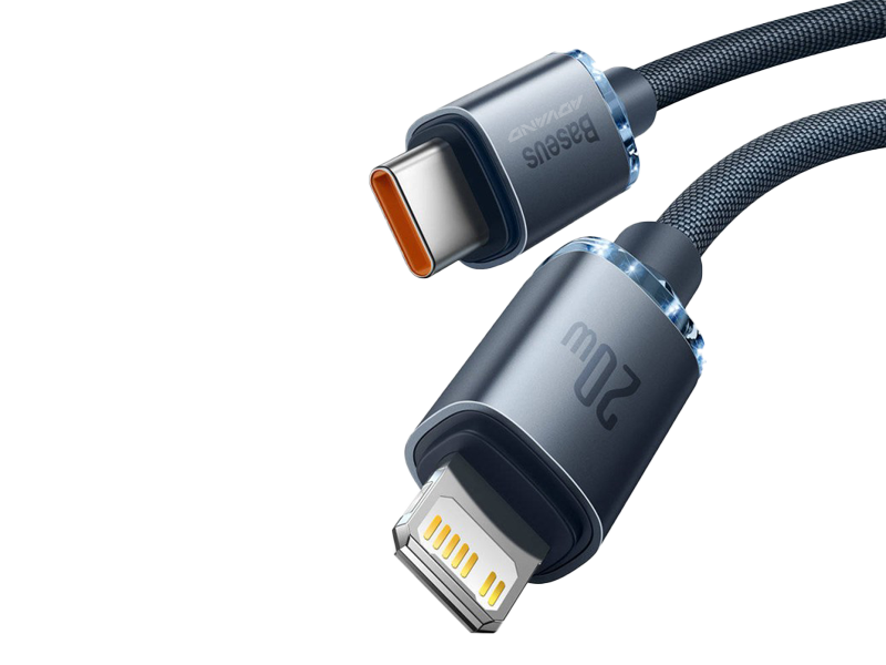 BASEUS Crystal USB-C - Lightning kábel, 20W, PD, 1.2m fekete